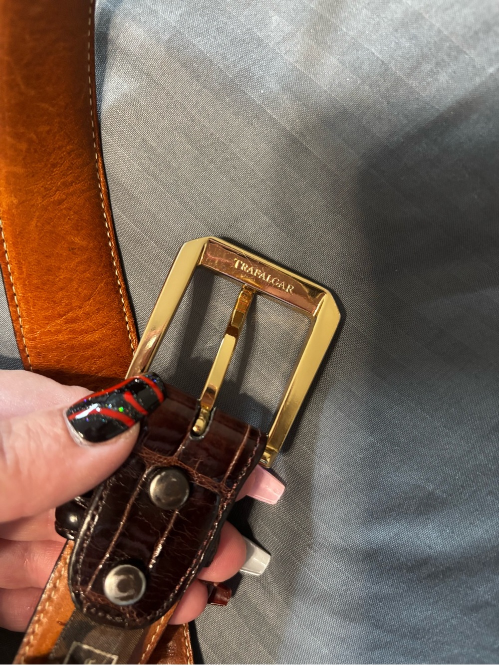 Trafalgar Two-Tone Genuine Alligator/Leather Belt with Gold Buckle